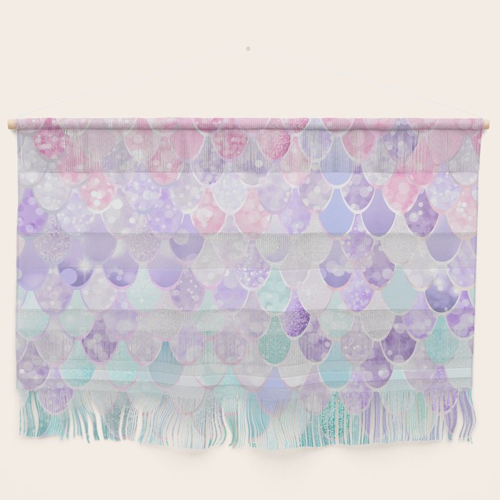 Cute Mermaid Pattern, Light Pink, Purple, Teal Wall Hanging Gallery Image 1