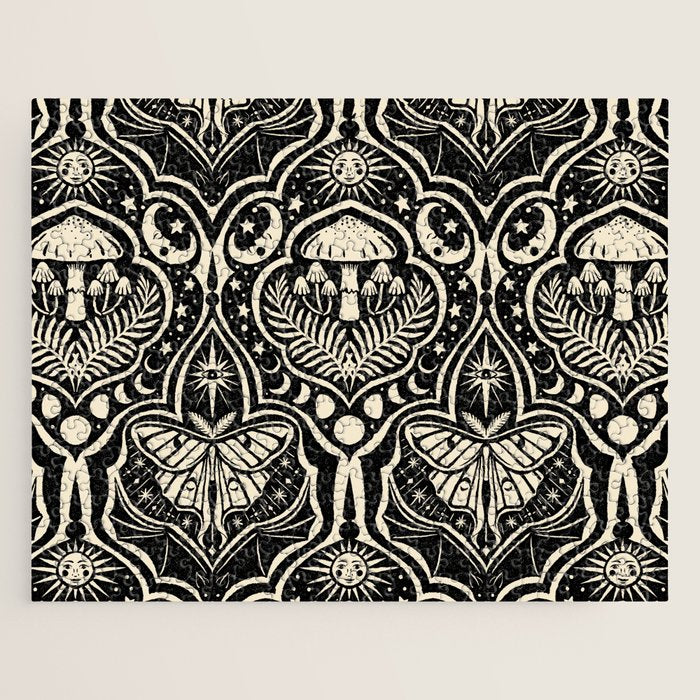 Celestial Forest Damask - black and cream Jigsaw Puzzle Gallery Image 1