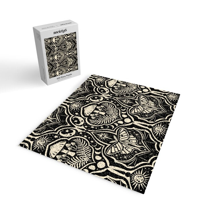 Celestial Forest Damask - black and cream Jigsaw Puzzle Gallery Image 2