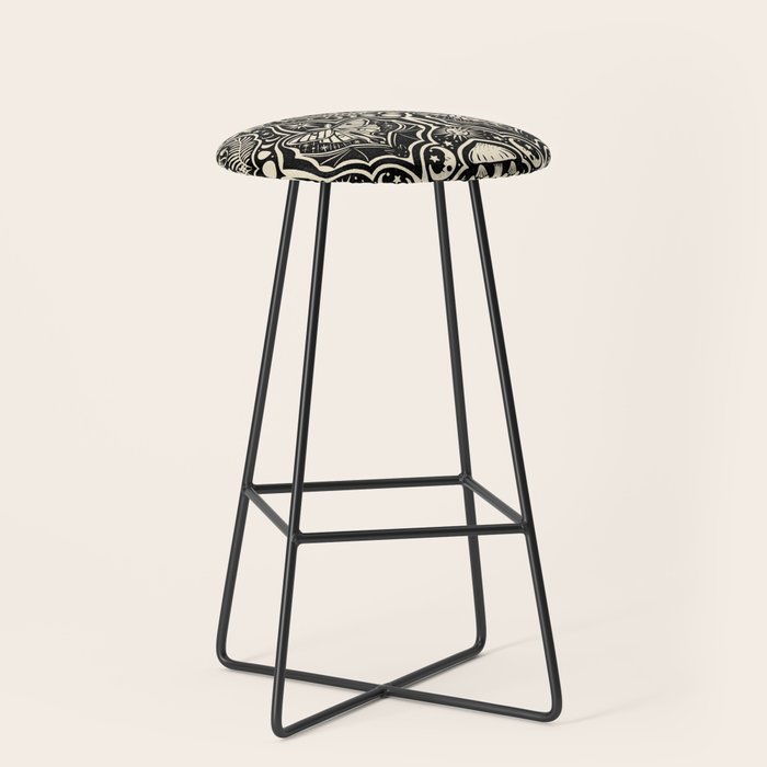 Celestial Forest Damask - black and cream Stool Gallery Image 1