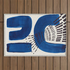 Colorful Mid Century Modern Abstract Fun Shapes Patterns Navy Blue Abstract Expressionism Outdoor Rug Gallery Image 1