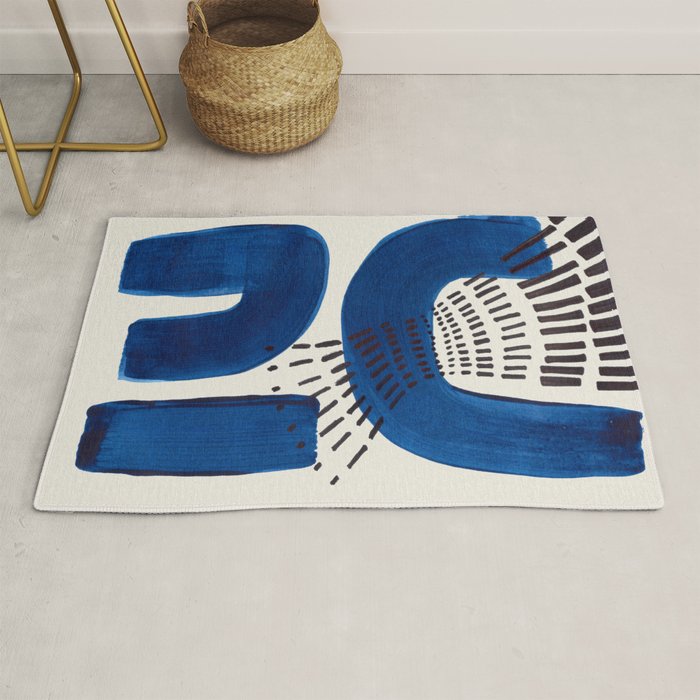 Colorful Mid Century Modern Abstract Fun Shapes Patterns Navy Blue Abstract Expressionism Rug Gallery Image 1