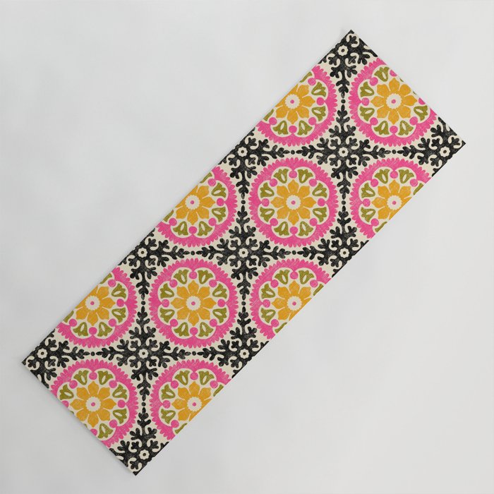 Folk Art Mandala - vintage pink, gold, and avocado green Yoga Mat Gallery Image 1