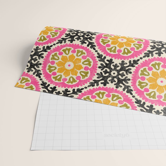 Folk Art Mandala - vintage pink, gold, and avocado green Wrapping Paper Gallery Image 2
