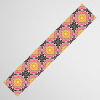 Folk Art Mandala - vintage pink, gold, and avocado green Table Runner Gallery Image 3