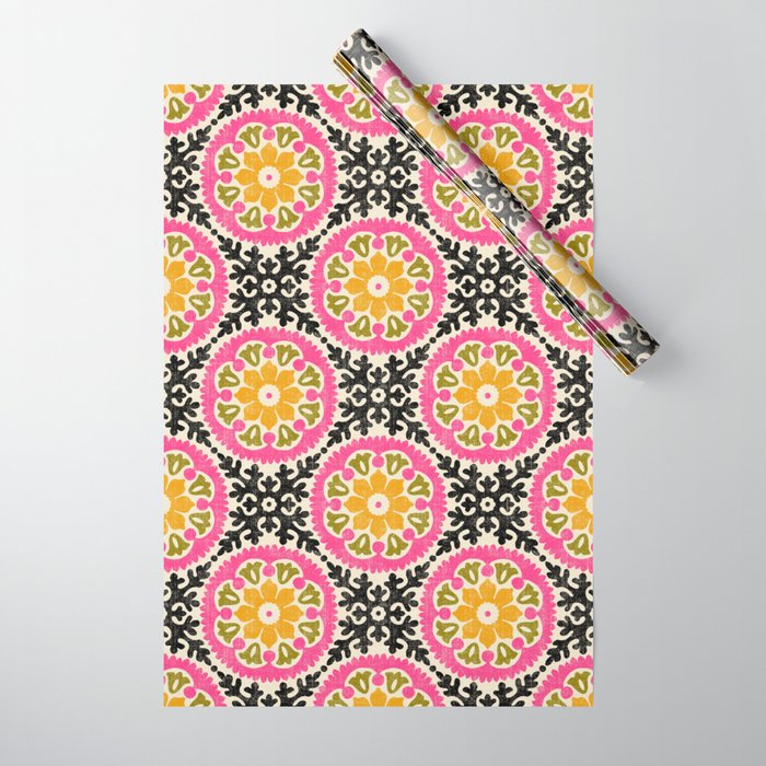 Folk Art Mandala - vintage pink, gold, and avocado green Wrapping Paper Gallery Image 1