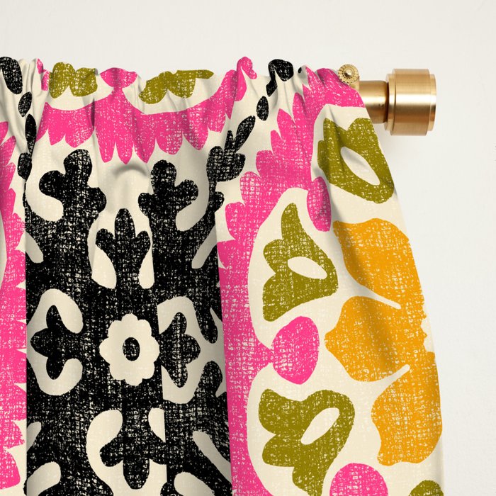 Folk Art Mandala - vintage pink, gold, and avocado green Window Curtain Gallery Image 2