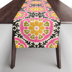 Folk Art Mandala - vintage pink, gold, and avocado green Table Runner Gallery Image 1