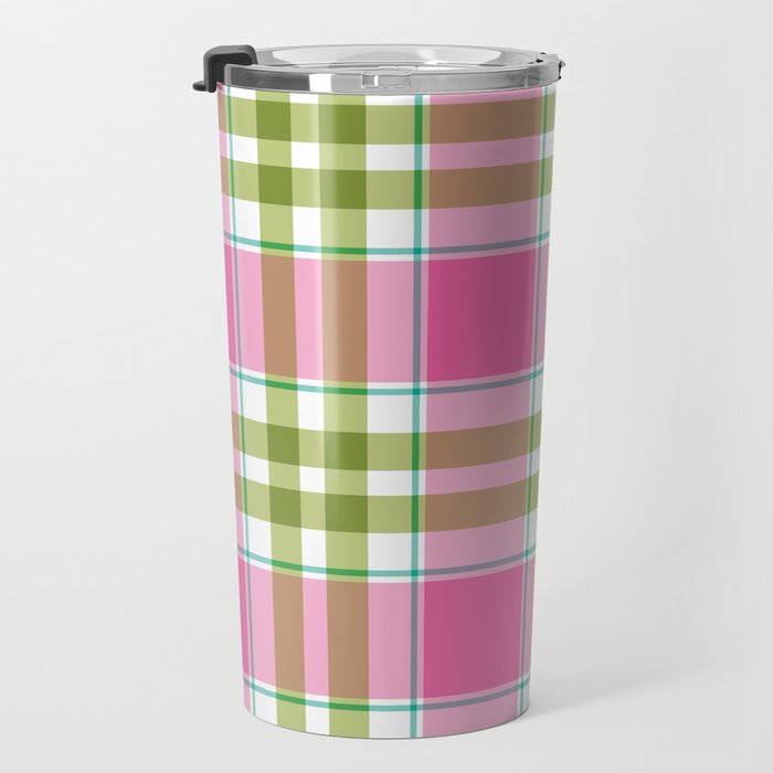 Pink Green Madras Plaid Travel Mug Gallery Image 3