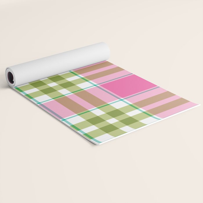 Pink Green Madras Plaid Yoga Mat Gallery Image 2