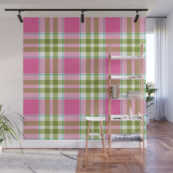Pink Green Madras Plaid Wall Mural Gallery Image 1