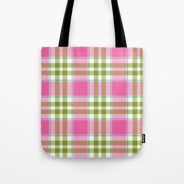 Pink Green Madras Plaid Tote Bag Gallery Image 1