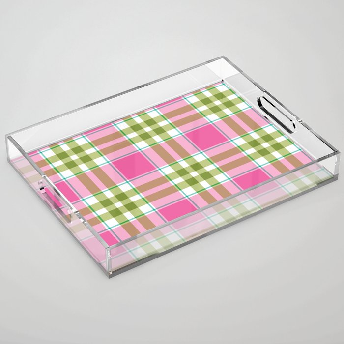 Pink Green Madras Plaid Acrylic Tray Gallery Image 1