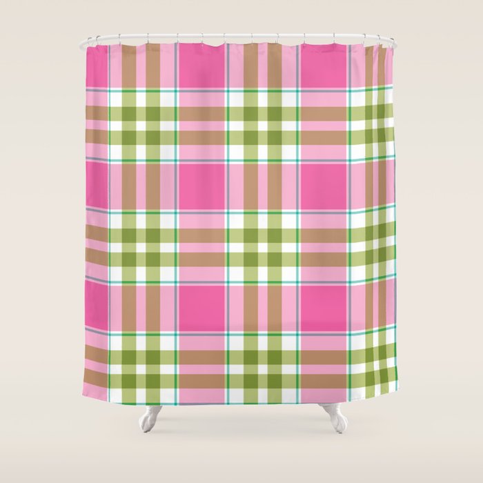 Pink Green Madras Plaid Shower Curtain Gallery Image 1