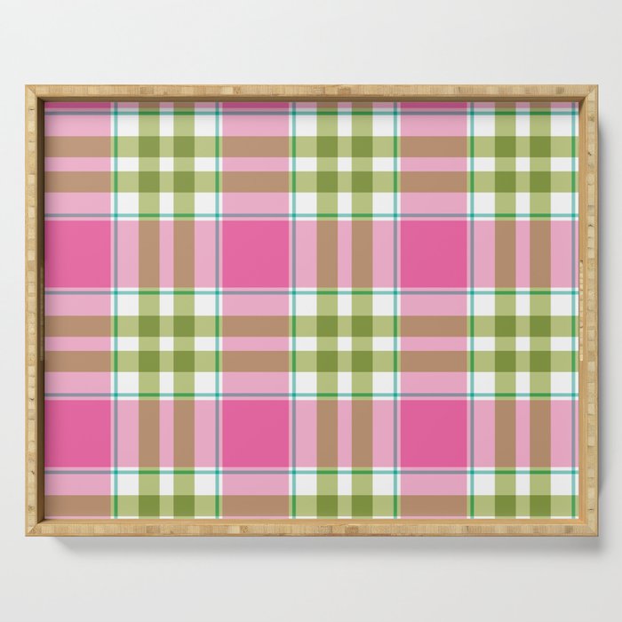 Pink Green Madras Plaid Serving Tray Gallery Image 1
