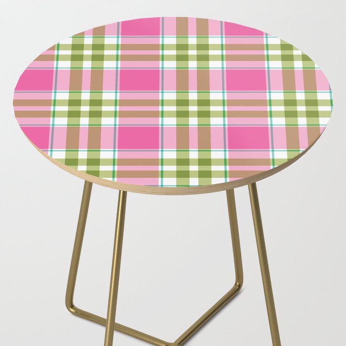 Pink Green Madras Plaid Side Table Gallery Image 2