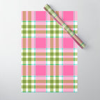 Pink Green Madras Plaid Wrapping Paper Gallery Image 1
