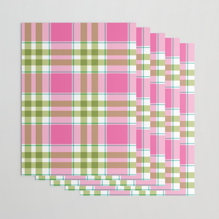 Pink Green Madras Plaid Wrapping Paper Gallery Image 3