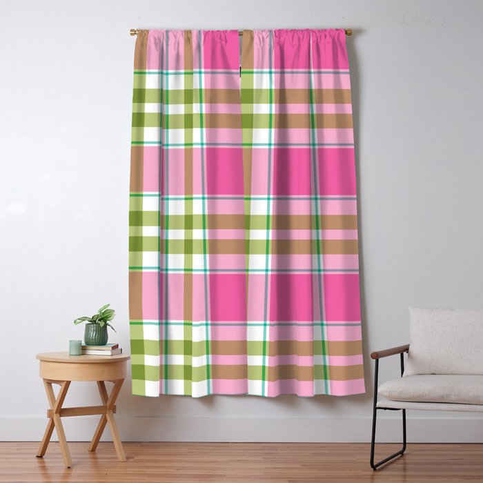 Pink Green Madras Plaid Window Curtain Gallery Image 5