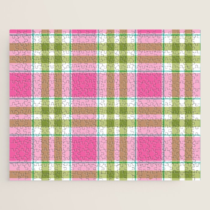 Pink Green Madras Plaid Jigsaw Puzzle Gallery Image 1
