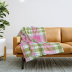 Pink Green Madras Plaid Throw Blanket Gallery Image 1
