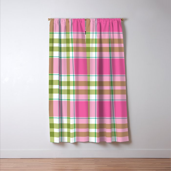 Pink Green Madras Plaid Window Curtain Gallery Image 3