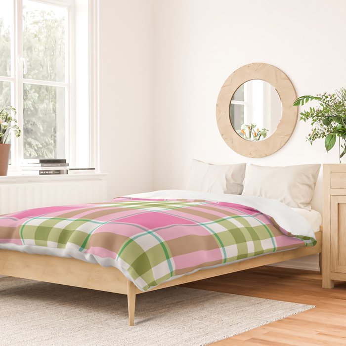 Pink Green Madras Plaid Duvet Cover Gallery Image 2