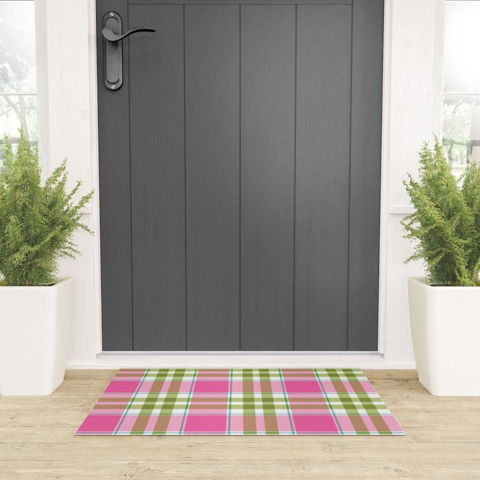 Pink Green Madras Plaid Welcome Mat Gallery Image 3