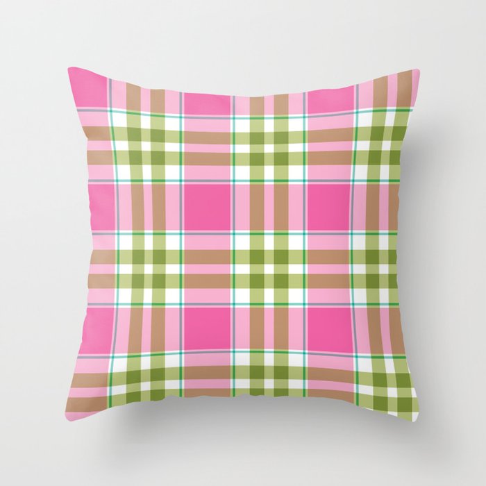 Pink Green Madras Plaid Throw Pillow Gallery Image 6