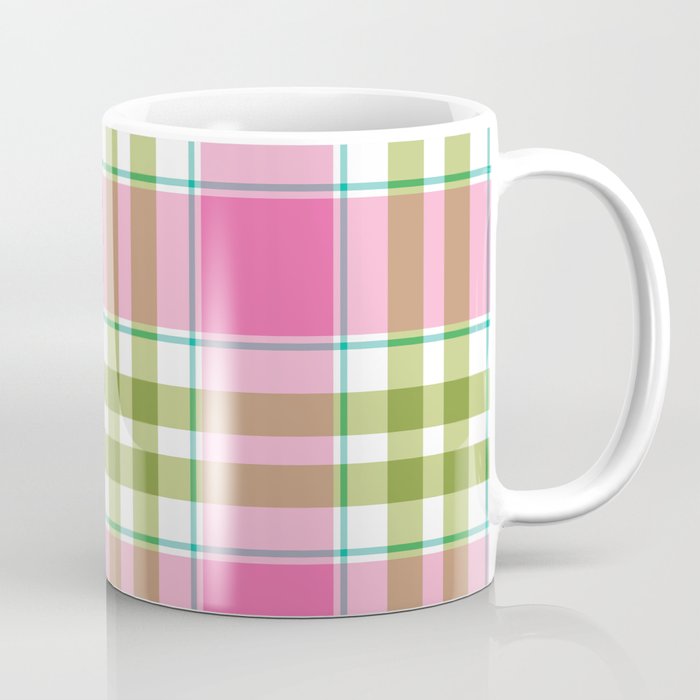 Pink Green Madras Plaid Coffee Mug Gallery Image 1