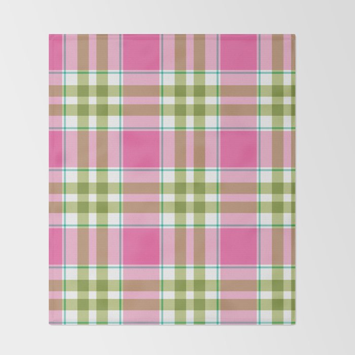 Pink Green Madras Plaid Throw Blanket Gallery Image 2