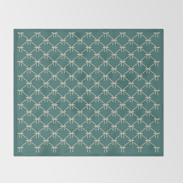 Bows & Ribbons Pattern XXXI Teal Green Throw Blanket Gallery Image 2