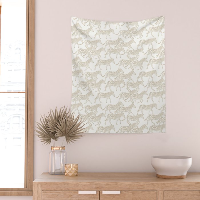 Zebras in tan Wall Tapestry Gallery Image 2