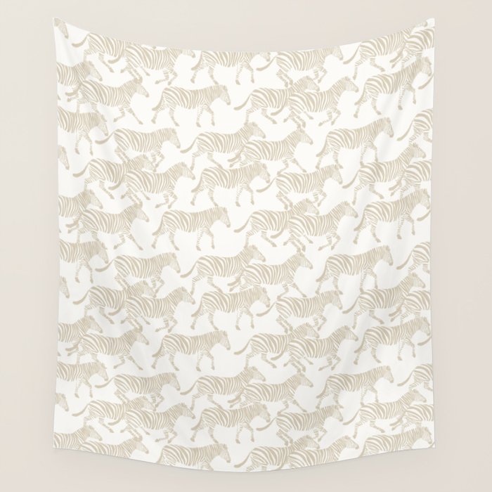 Zebras in tan Wall Tapestry Gallery Image 1