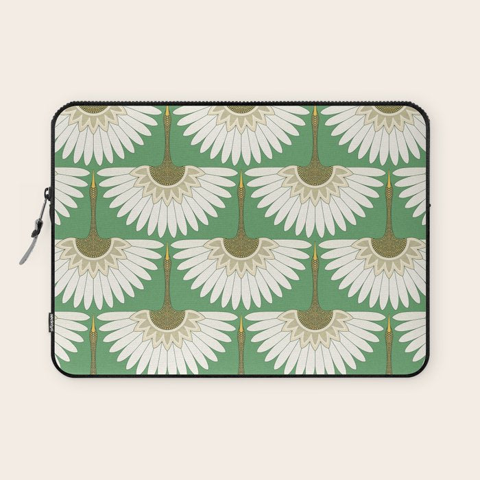 art deco cranes green Laptop Sleeve Gallery Image 1