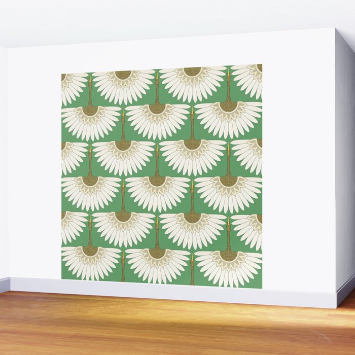 art deco cranes green Wall Mural Gallery Image 2