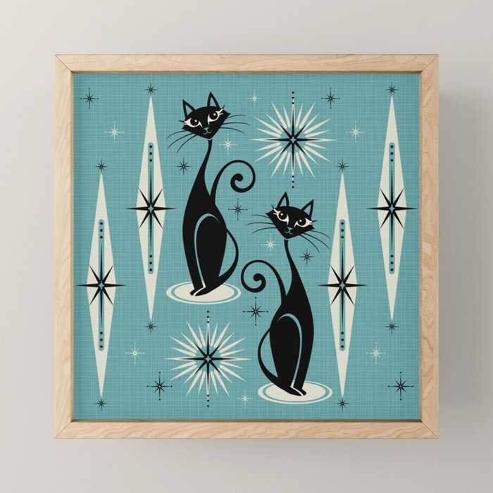 Mid Century Meow Retro Atomic Cats - Square Art Print Mini Art Print Gallery Image 1