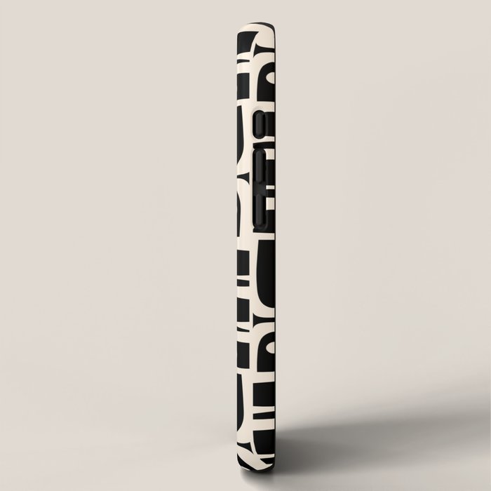 Mid Century Modern Piquet Abstract Multi Pattern in Black and Almond Cream iPhone Case Gallery Image 2