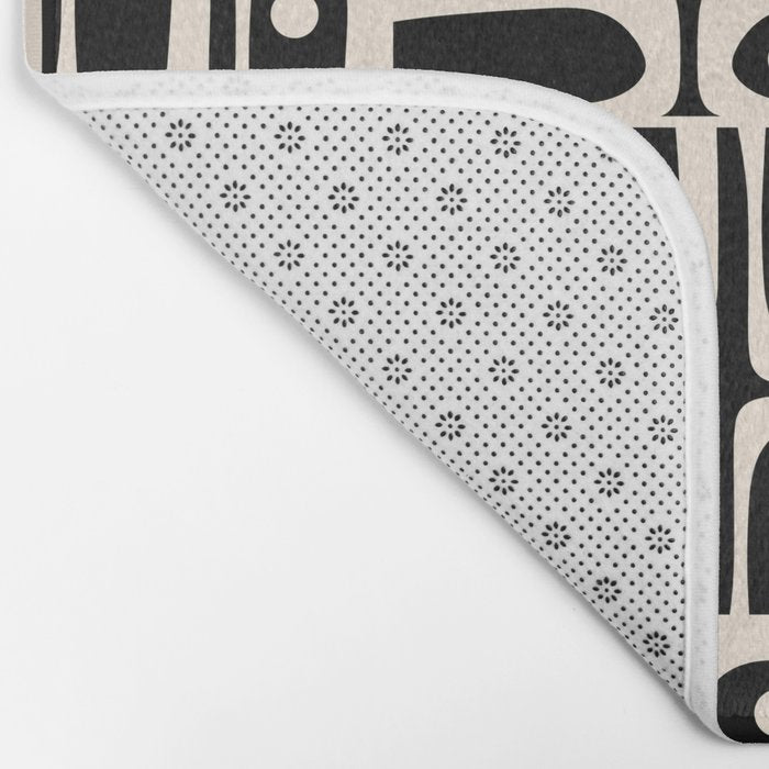 Mid Century Modern Piquet Abstract Multi Pattern in Black and Almond Cream Bath Mat Gallery Image 2