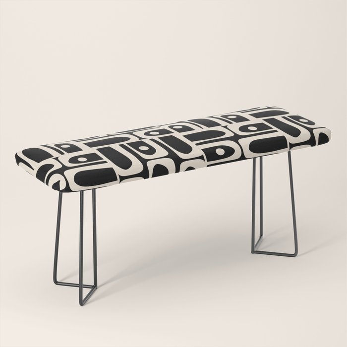 Mid Century Modern Piquet Abstract Multi Pattern in Black and Almond Cream Bench Gallery Image 1