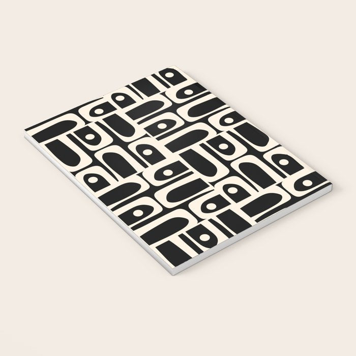 Mid Century Modern Piquet Abstract Multi Pattern in Black and Almond Cream Notebook Gallery Image 3