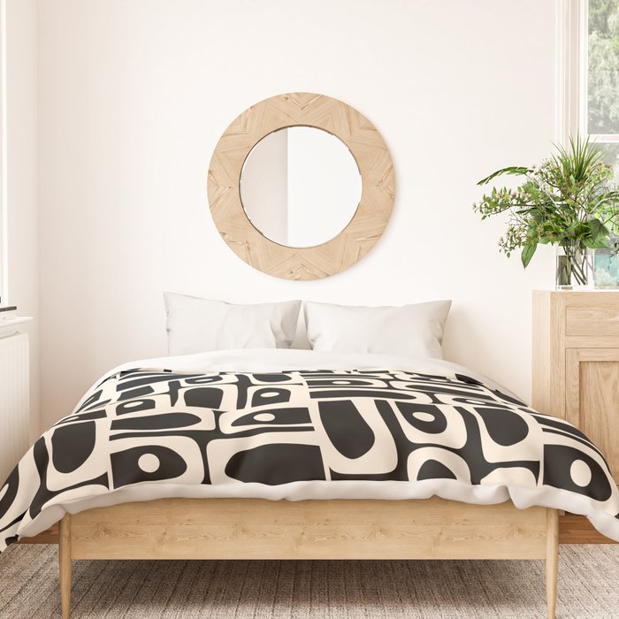 Mid Century Modern Piquet Abstract Multi Pattern in Black and Almond Cream Duvet Cover Gallery Image 3