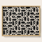 Mid Century Modern Piquet Abstract Multi Pattern in Black and Almond Cream Serving Tray Gallery Image 1