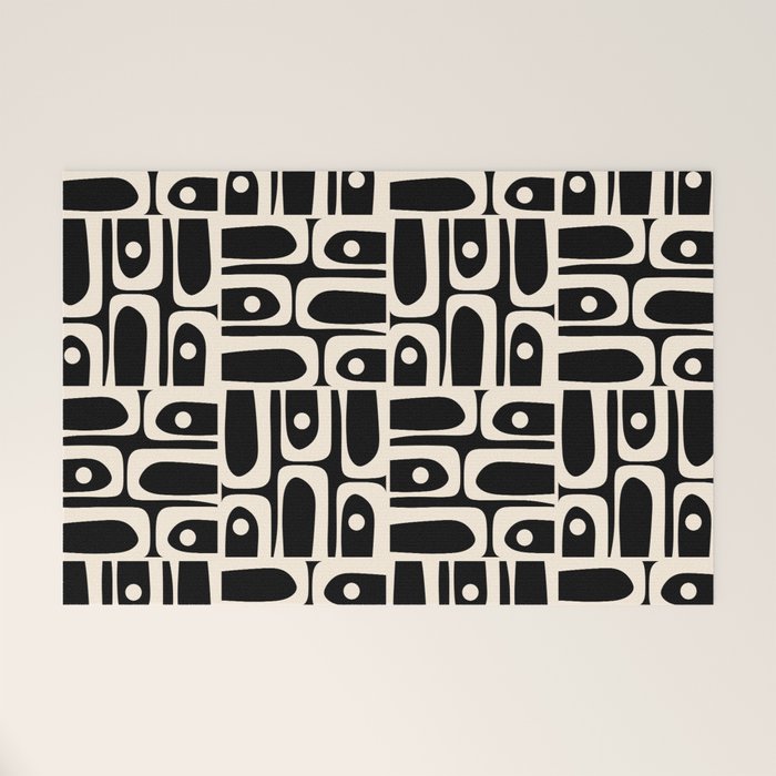 Mid Century Modern Piquet Abstract Multi Pattern in Black and Almond Cream Welcome Mat Gallery Image 1
