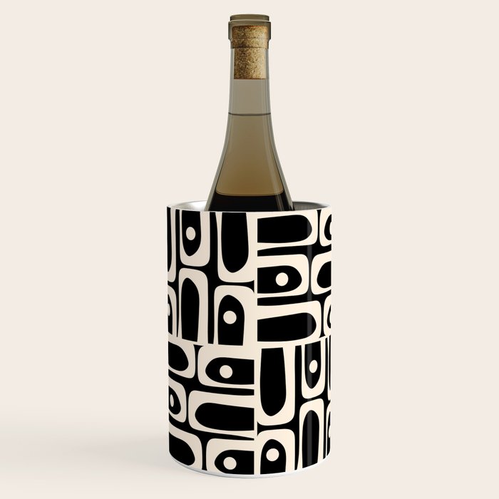 Mid Century Modern Piquet Abstract Multi Pattern in Black and Almond Cream Wine Chiller Gallery Image 2