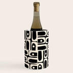 Mid Century Modern Piquet Abstract Multi Pattern in Black and Almond Cream Wine Chiller Gallery Image 2