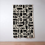 Mid Century Modern Piquet Abstract Multi Pattern in Black and Almond Cream Window Curtain Gallery Image 3