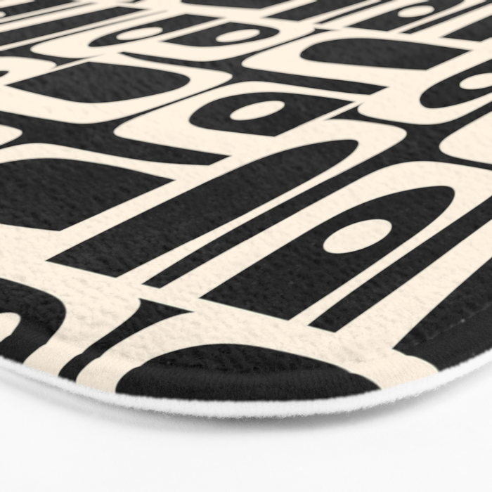 Mid Century Modern Piquet Abstract Multi Pattern in Black and Almond Cream Bath Mat Gallery Image 3