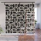Mid Century Modern Piquet Abstract Multi Pattern in Black and Almond Cream Wall Mural Gallery Image 1