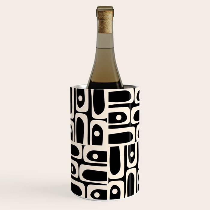 Mid Century Modern Piquet Abstract Multi Pattern in Black and Almond Cream Wine Chiller Gallery Image 3